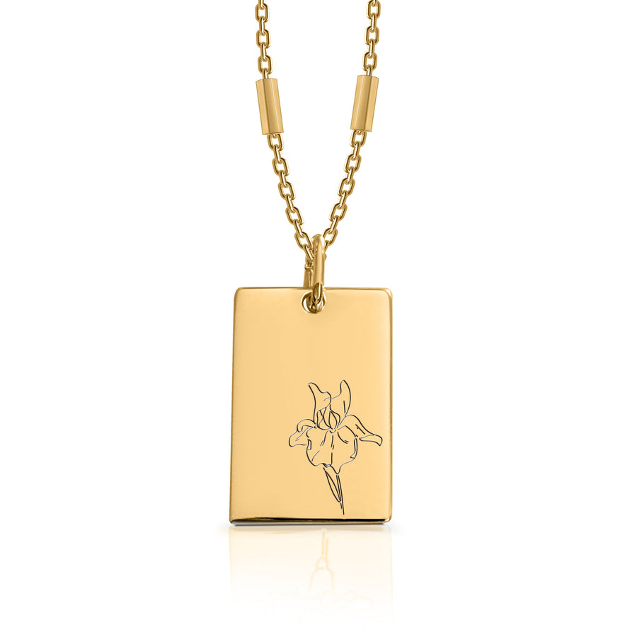 February (Iris) Birth Flower Necklace - 18K Yellow Gold and Sterling Silver