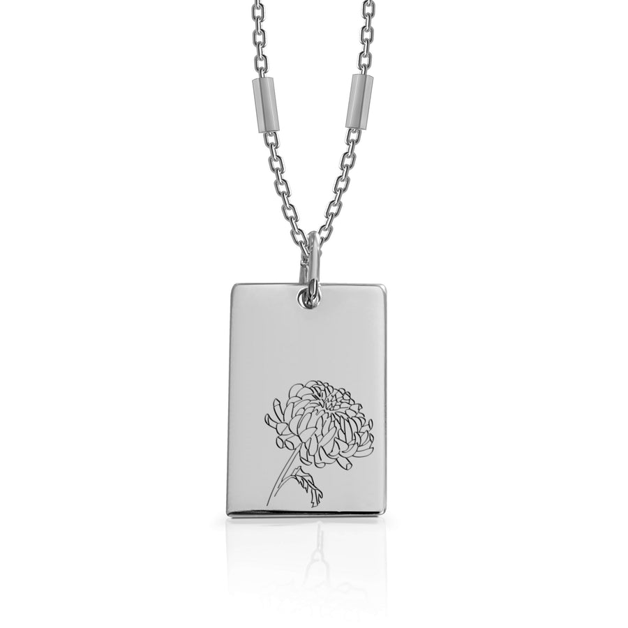 November (Chrysanthemum) Birth Flower Necklace - 18K Yellow Gold and Sterling Silver