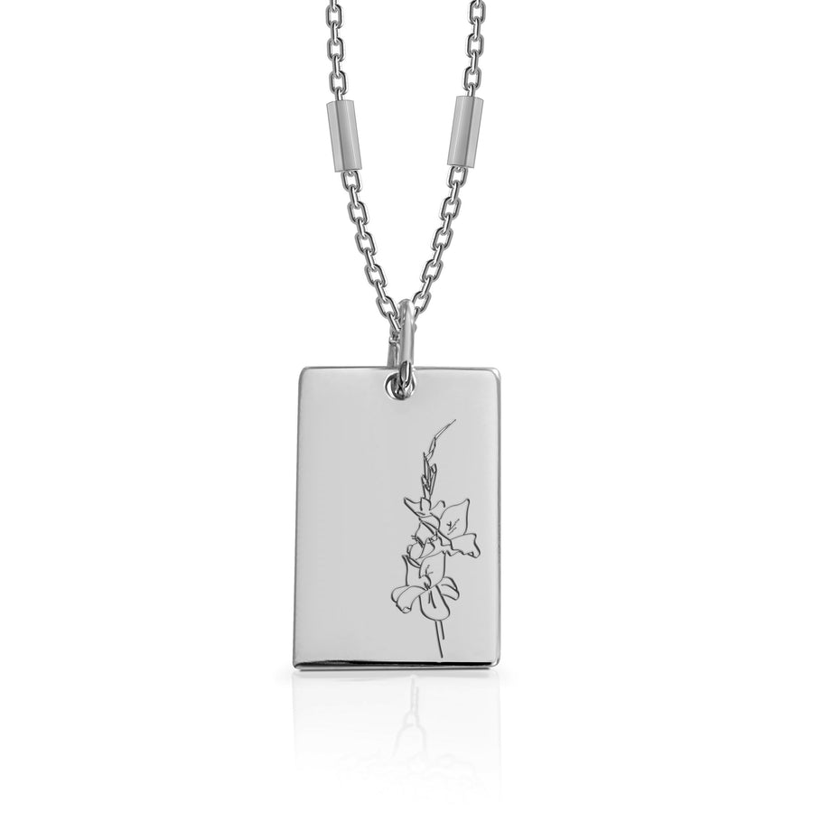 August (Gladiola) Birth Flower Necklace - 18K Yellow Gold and Sterling Silver
