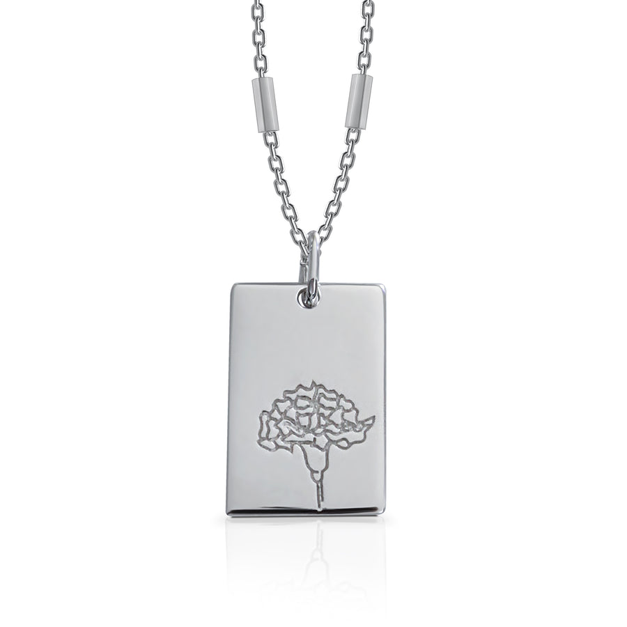 January (Carnation) Birth Flower Necklace - 18K Yellow Gold and Sterling Silver