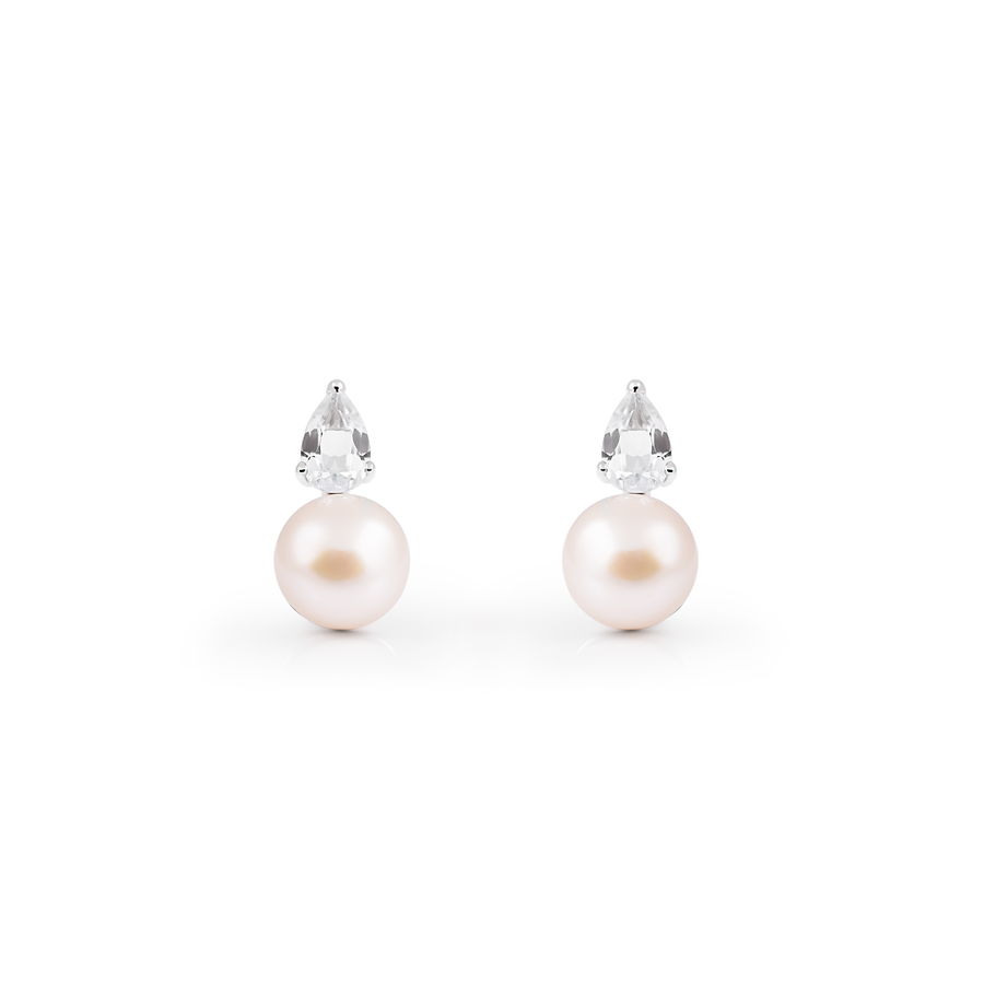 Fresh Water Pearl and White Topaz Earrings, Silver