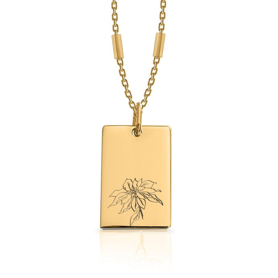 December (Poinsettia) Birth Flower Necklace - 18K Yellow Gold and Sterling Silver