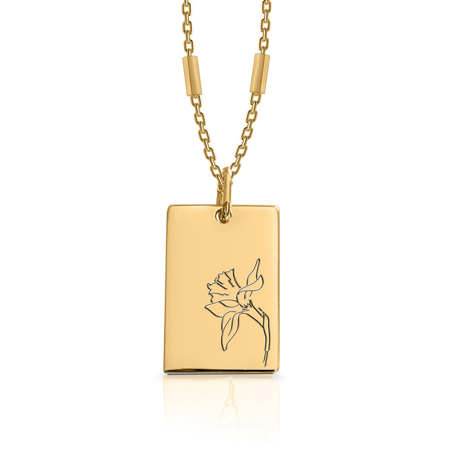 March (Daffodil) Birth Flower Necklace - 18K Yellow Gold and Sterling Silver