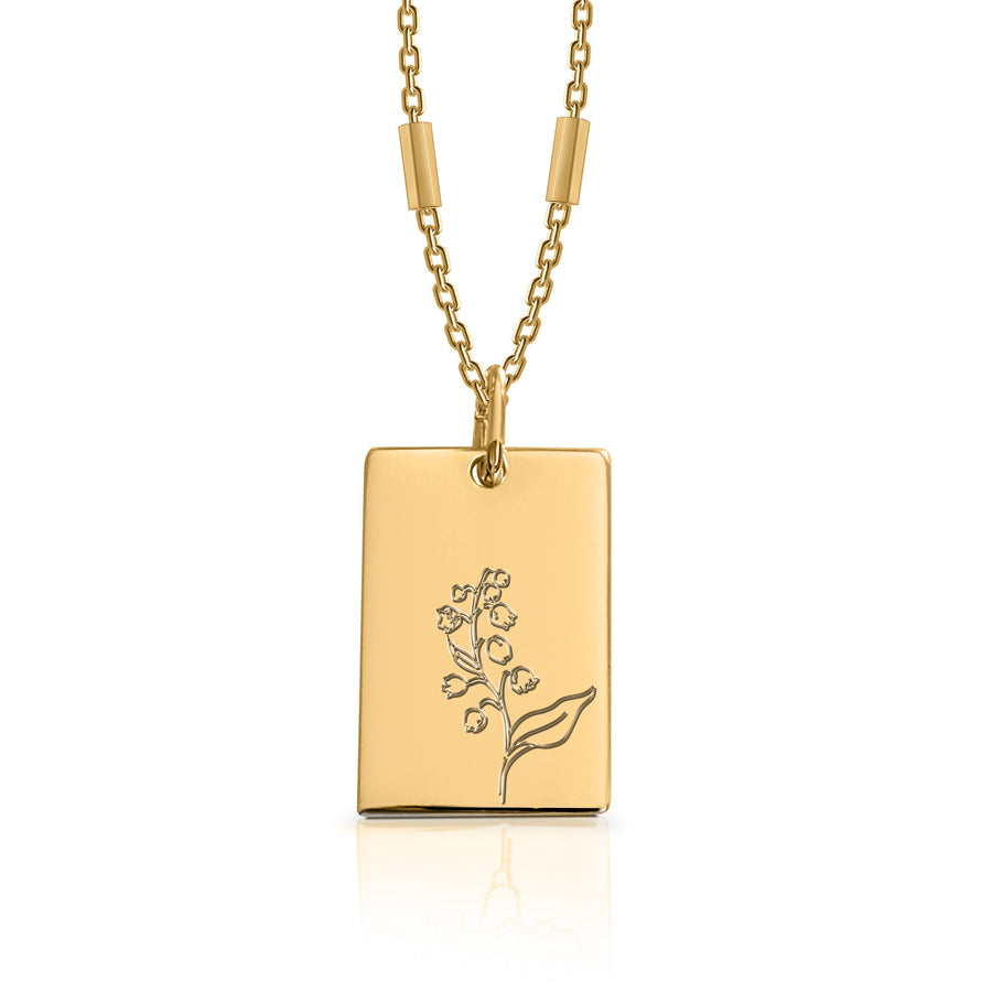 May (Lily of the Valley) Birth Flower Necklace - 18K Yellow Gold and Sterling Silver