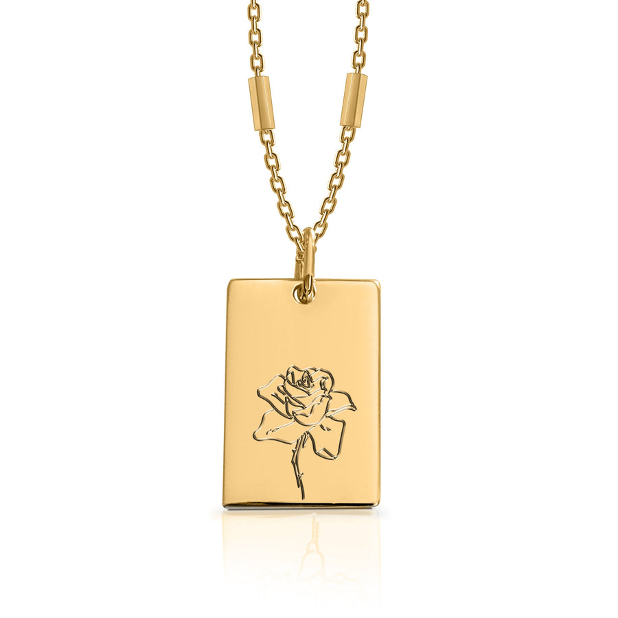 June (Rose) Birth Flower Necklace - 18K Yellow Gold and Sterling Silver