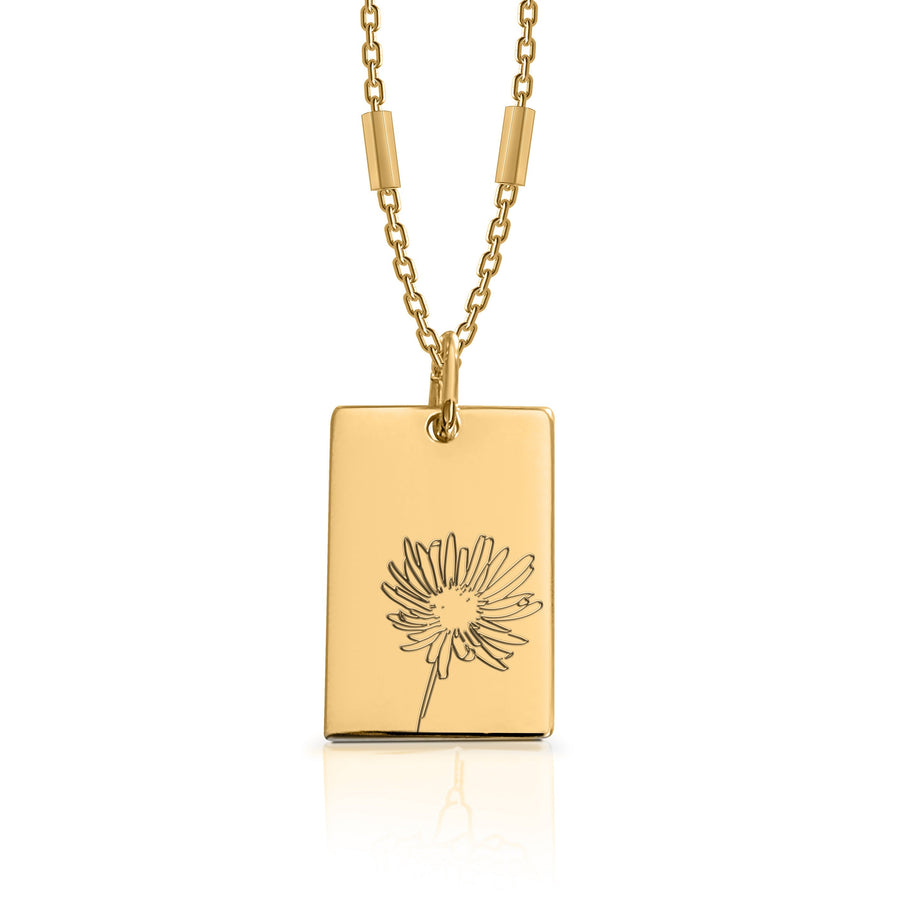 September (Aster) Birth Flower Necklace - 18K Yellow Gold and Sterling Silver
