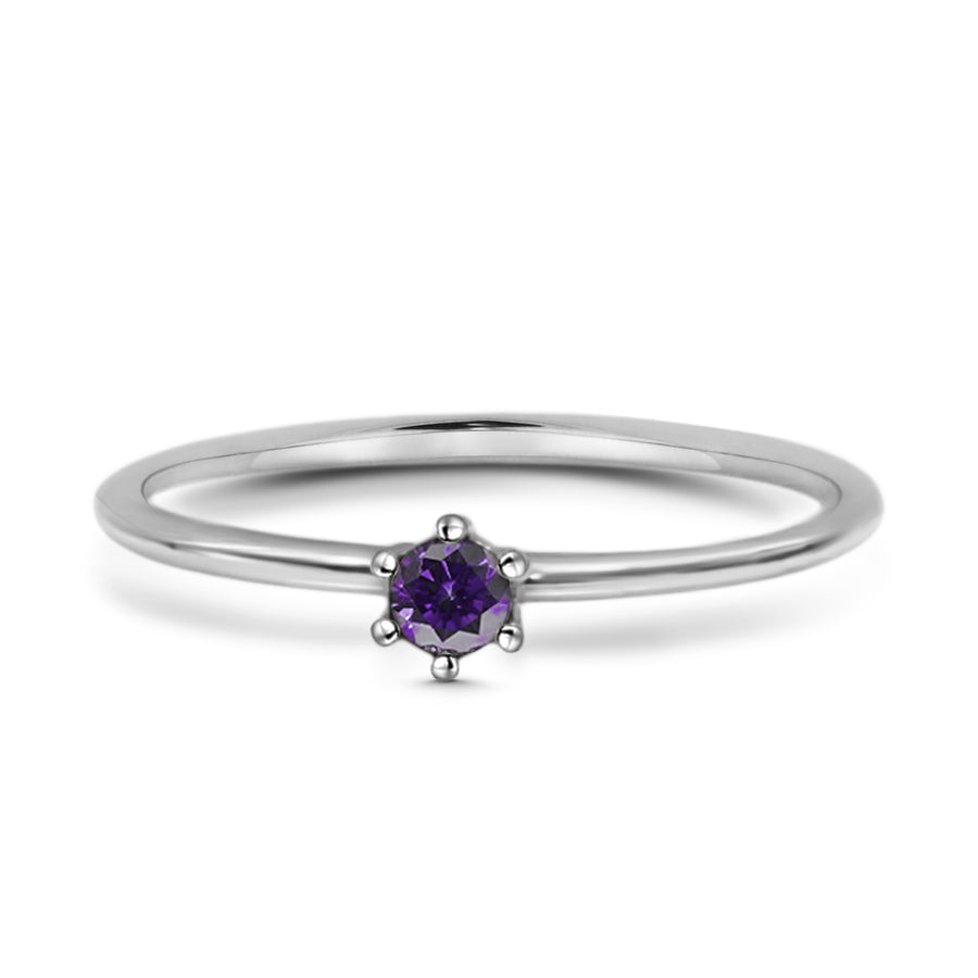 Solitaire Amethyst Ring - Silver (Rhodium Plated)