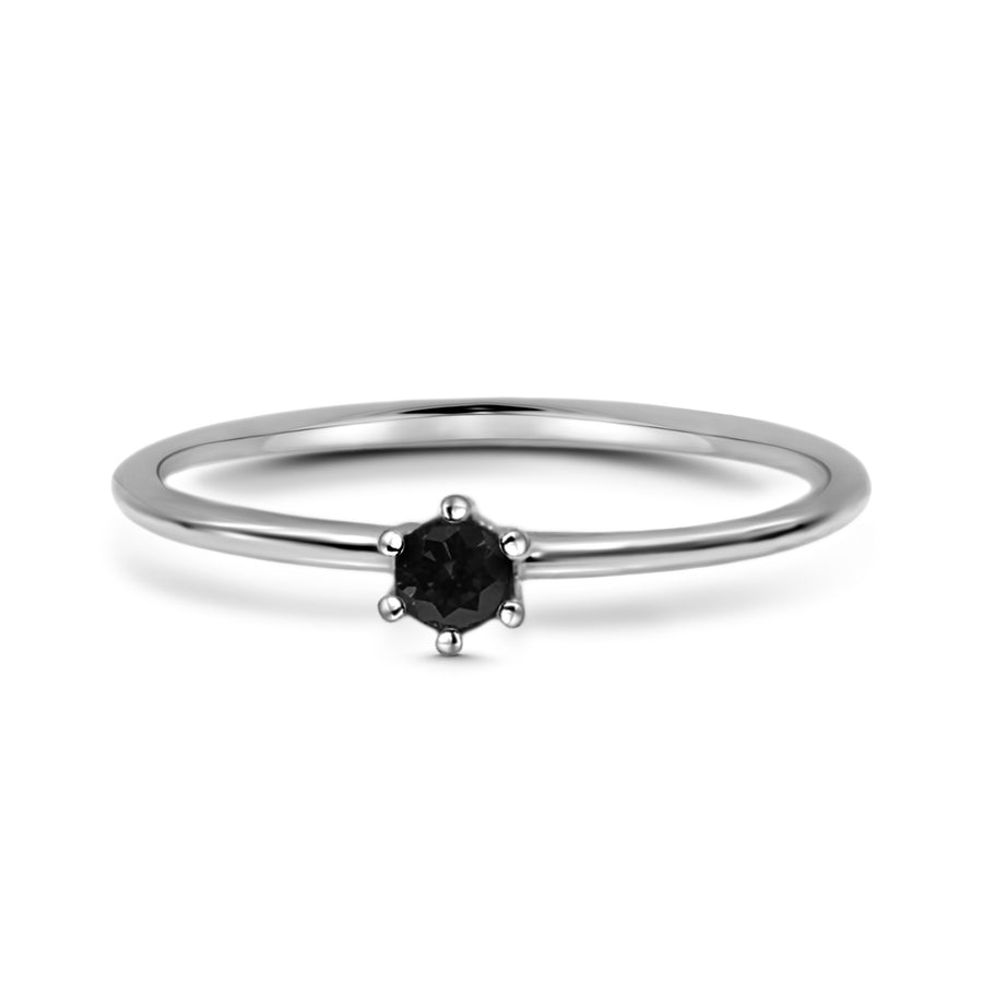 Solitaire Black Spinel Ring - Silver (Rhodium Plated)