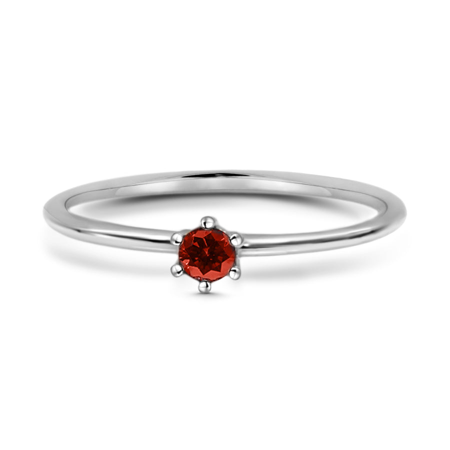 Solitaire Garnet Ring - Silver (Rhodium Plated)