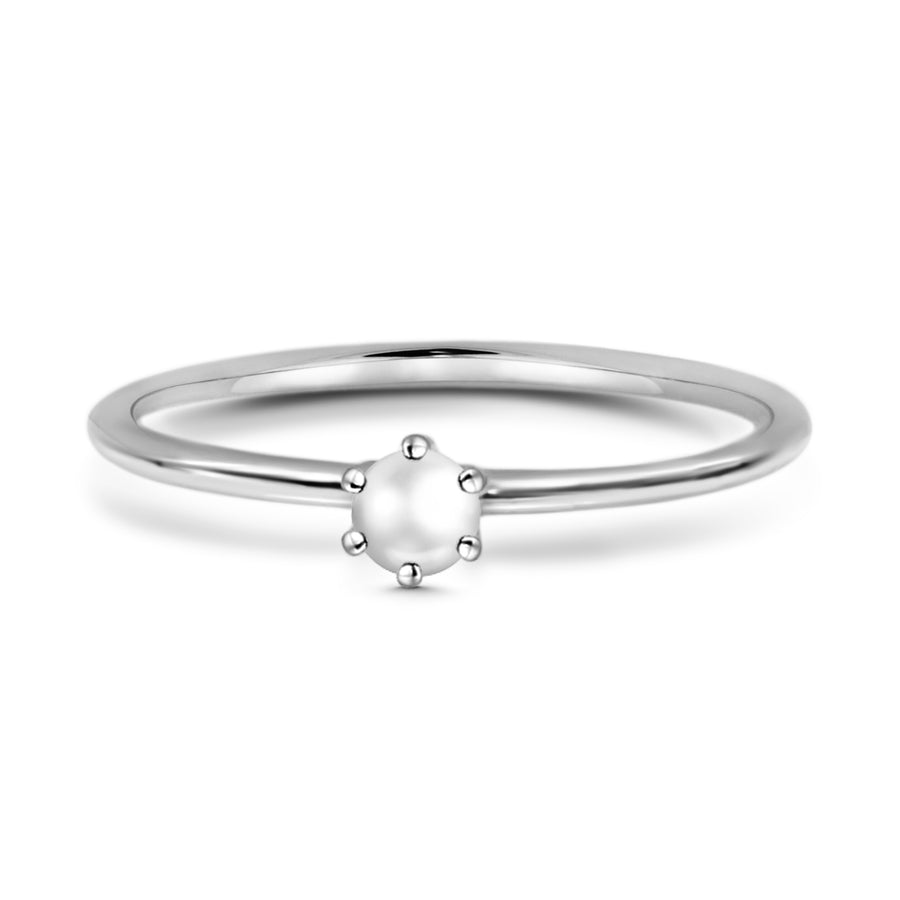 Solitaire Pearl Ring - Silver (Rhodium Plated)