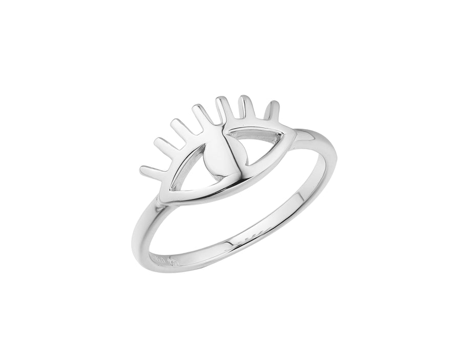 Cleopatra evil eye ring, sterling silver, rhodium plated