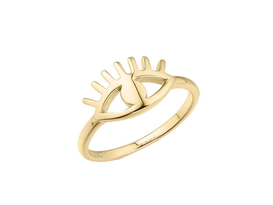 Cleopatra evil eye ring, sterling silver, yellow gold plated