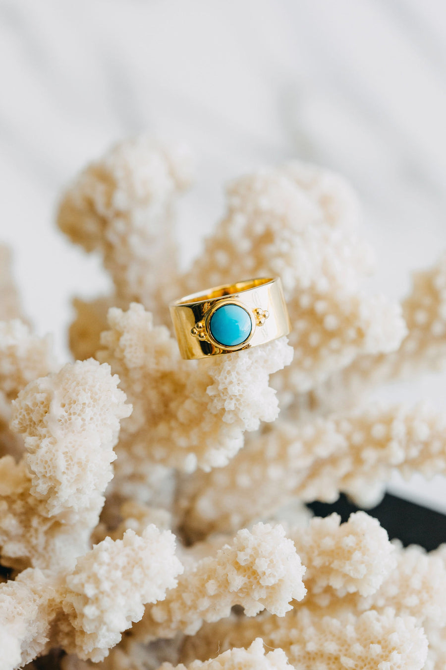 Lucky bay turquoise ring, sterling silver, yellow gold plated
