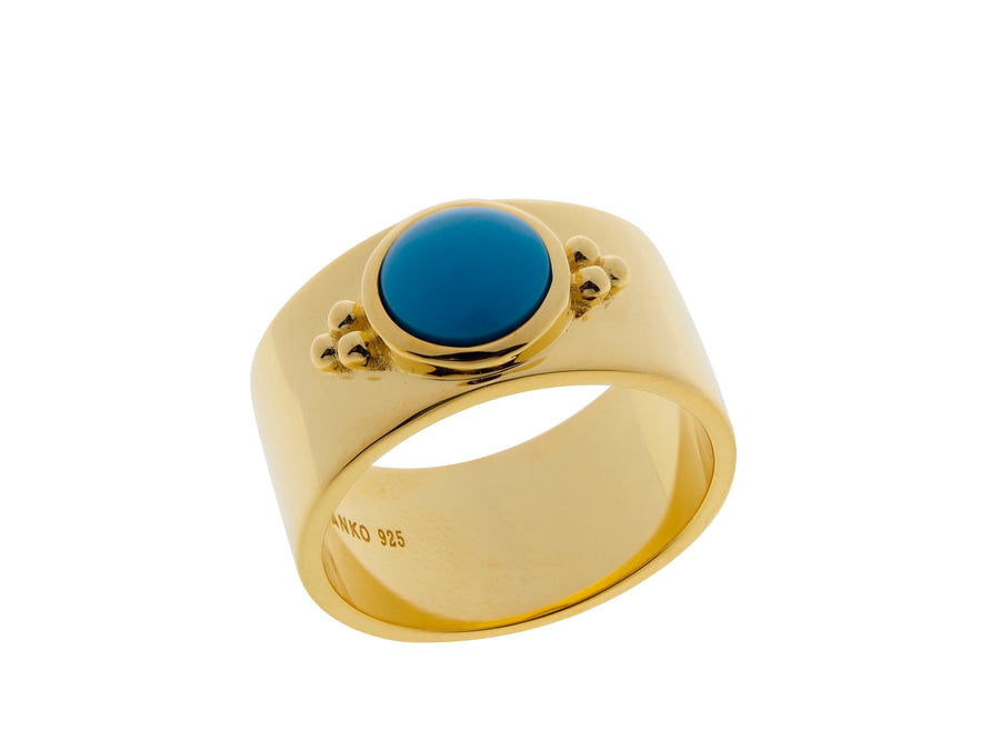 Lucky bay turquoise ring, sterling silver, yellow gold plated